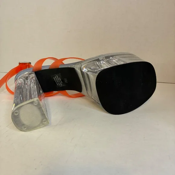 Dolls Kill Darker Wavs Coral Orange Clear Platform Sandals DW20-656 Womens 8M - Picture 14 of 16